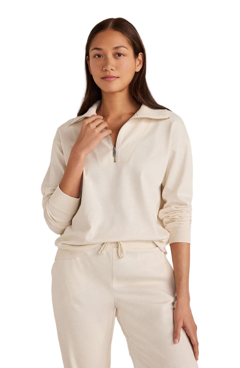 Haven Well Within Botanical-Dyed Organic Cotton Interlock Half-Zip Top, Main, color, Botanical Dye Sandstone