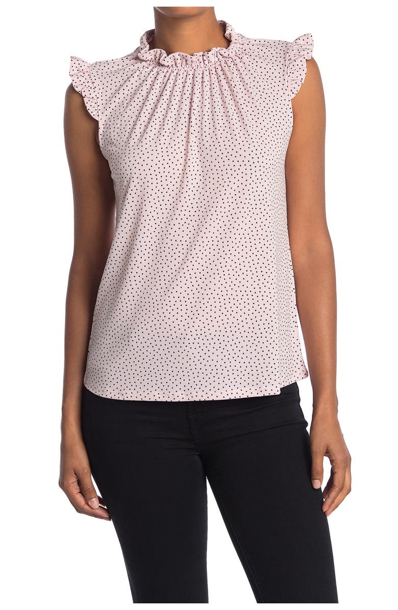 Adrianna Papell Ruffle Cap Sleeve Printed Blouse, Main, color, 