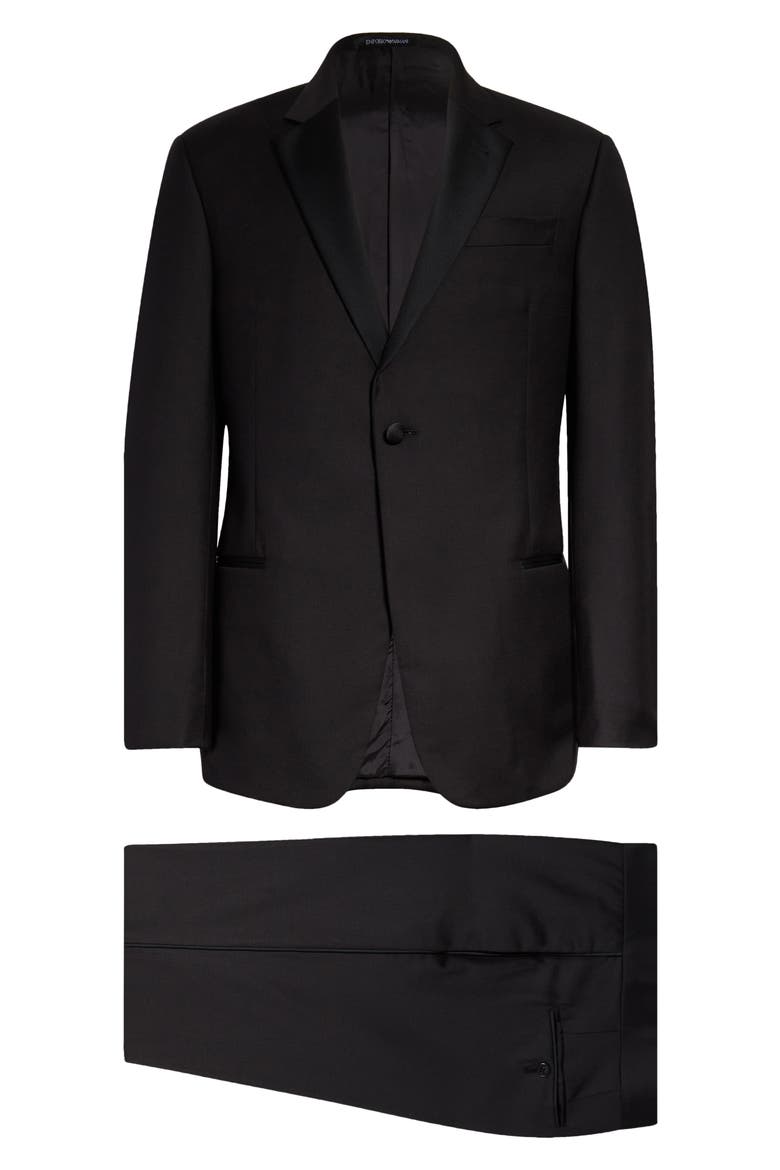 Trim Fit Black Super 130s Wool Tuxedo, Main, color, BLACK