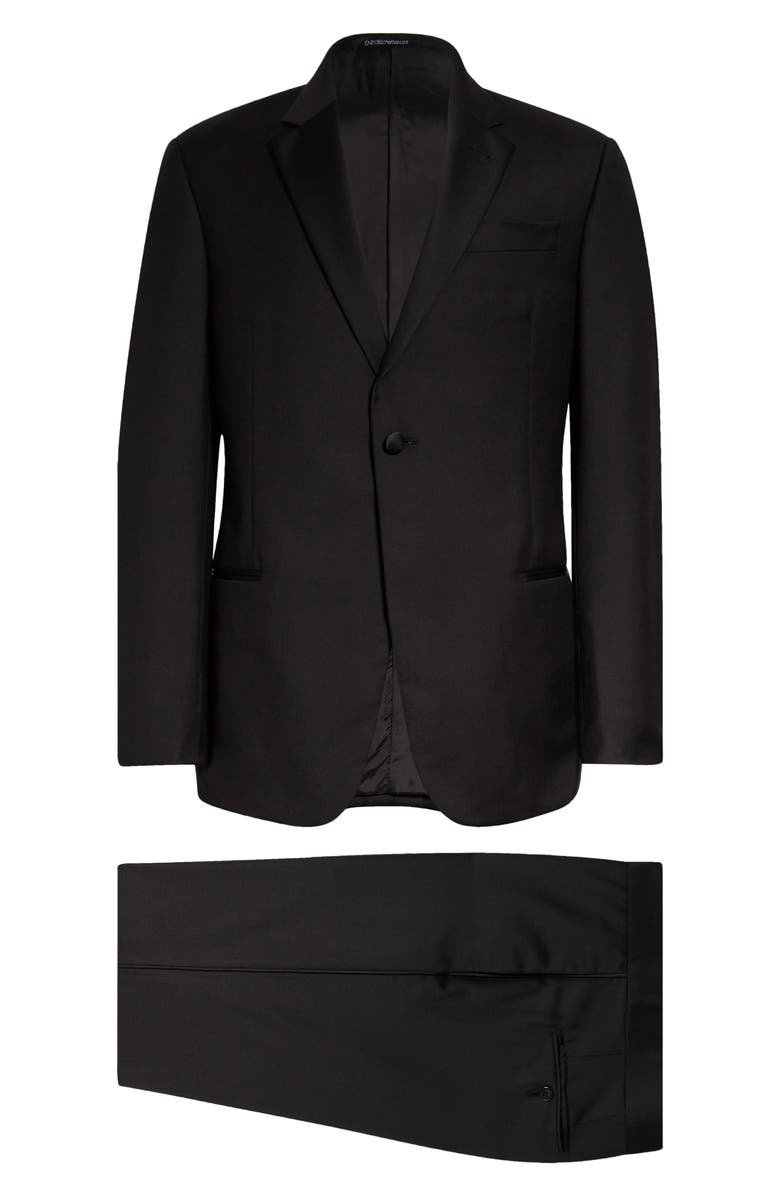 Emporio Armani Trim Fit Black Super 130s Wool Tuxedo, Main, color, Black