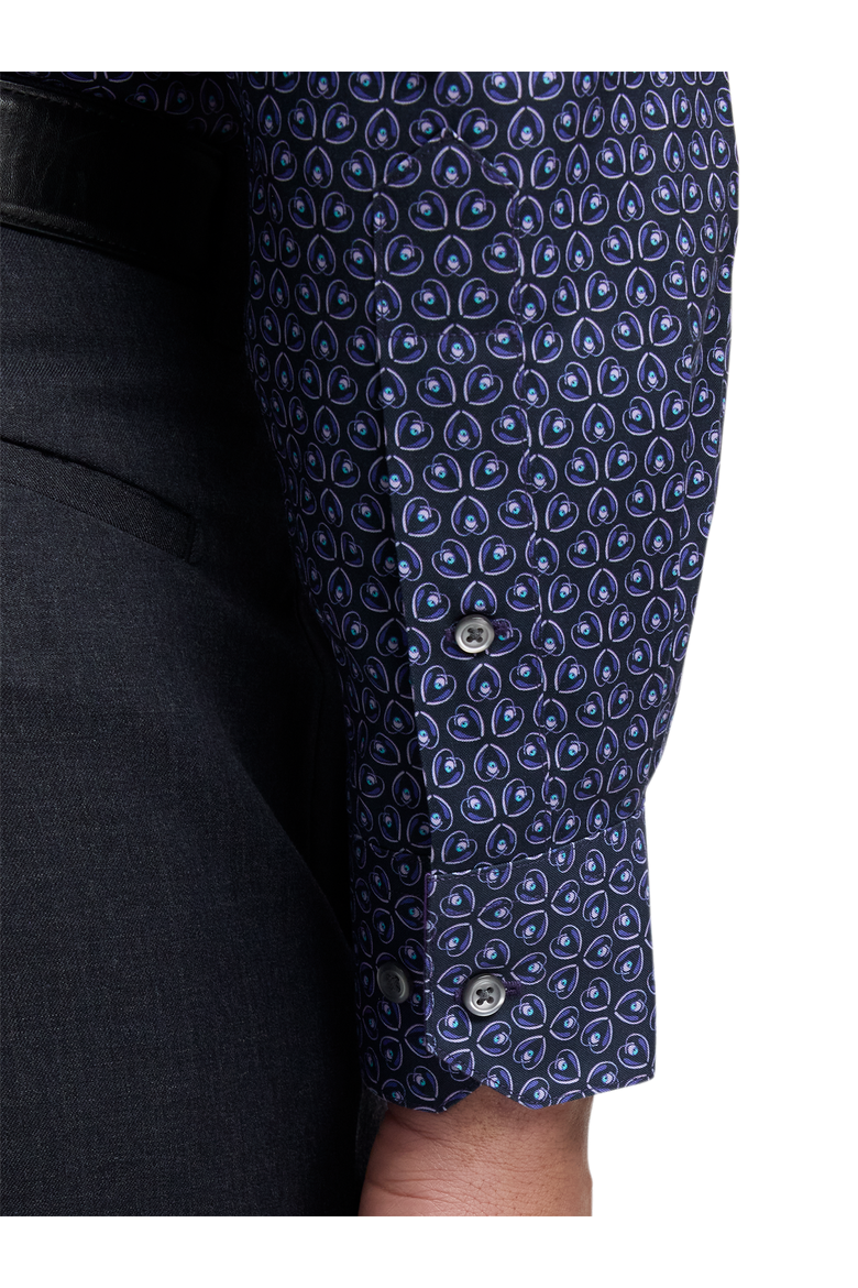 Cotton Buttondown Collar Broadcloth Classic Contrast Trim Button Cuff Long Sleeve Shirt, Alternate, color, Black/Purple