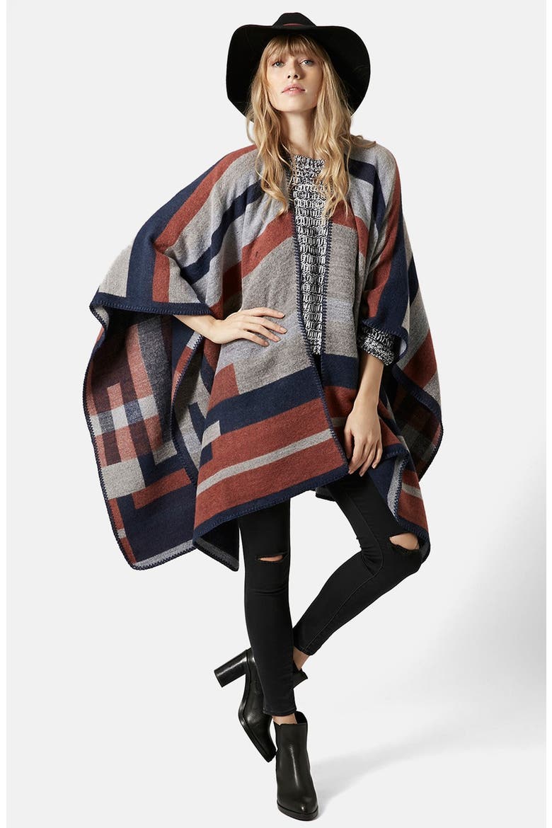 Colorblock Geometric Cape, Alternate, color, NAVY BLUE