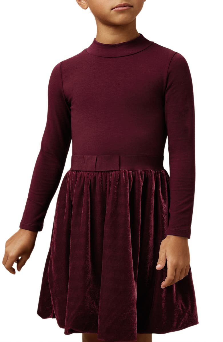 Reiss Kids' Bruna Long Sleeve Stretch Cotton Party Dress, Alternate, color, Burgundy