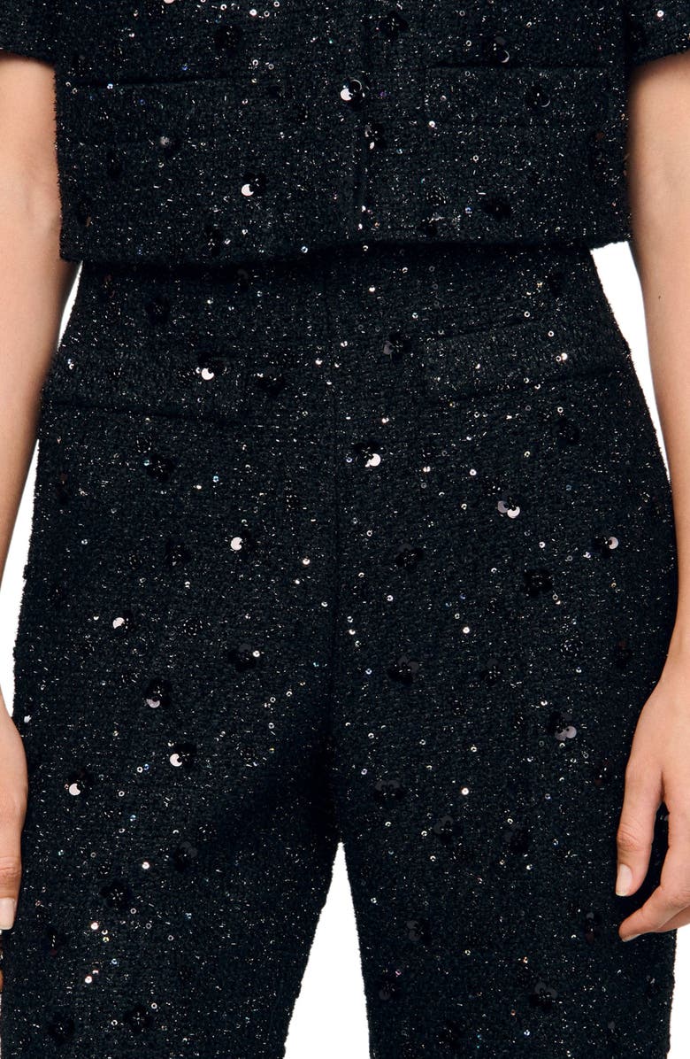 SANDRO Rhinestone tweed trousers, Alternate, color, Black