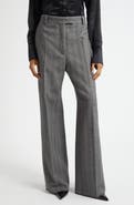 FERRAGAMO Herringbone Virgin Wool Blend Wide Leg Trousers