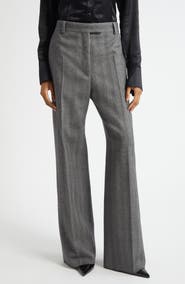 FERRAGAMO Herringbone Virgin Wool Blend Wide Leg Trousers