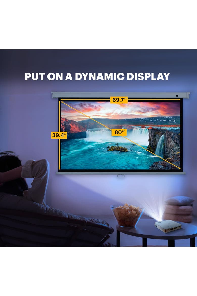 80 Manual Pull Down Projector Screen, Large 169 Retractable Projector Screen, Alternate, color, Black