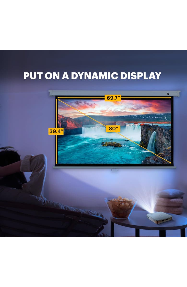 Kodak 80 Manual Pull Down Projector Screen, Large 169 Retractable Projector Screen, Alternate, color, Black