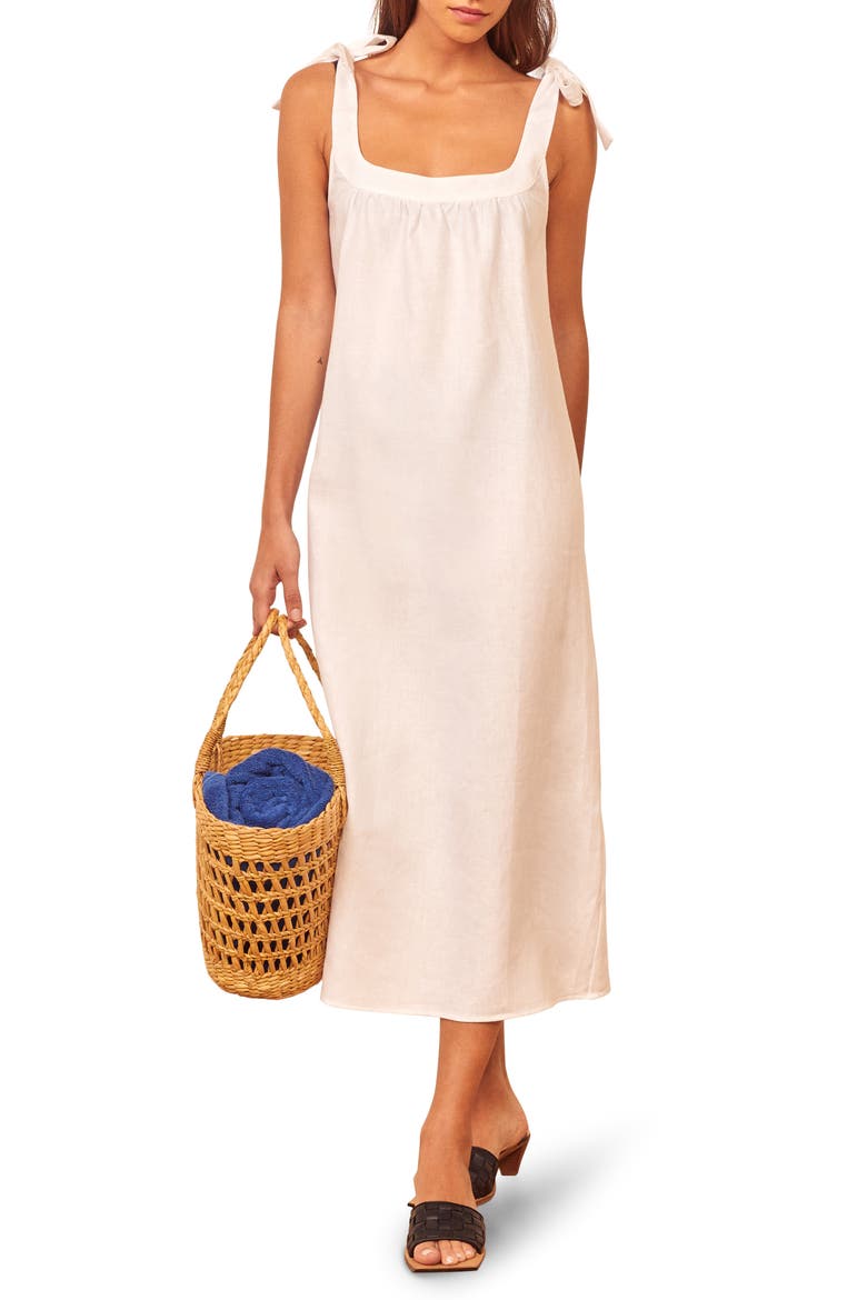 Bronte Long Linen Dress, Main, color, WHITE
