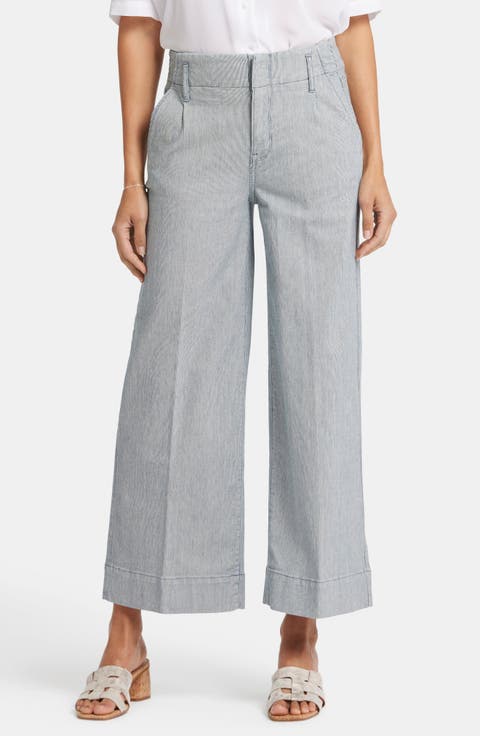 Mona Pinstripe High Waist Crop Wide Leg Jeans (Canyon River Stripe)