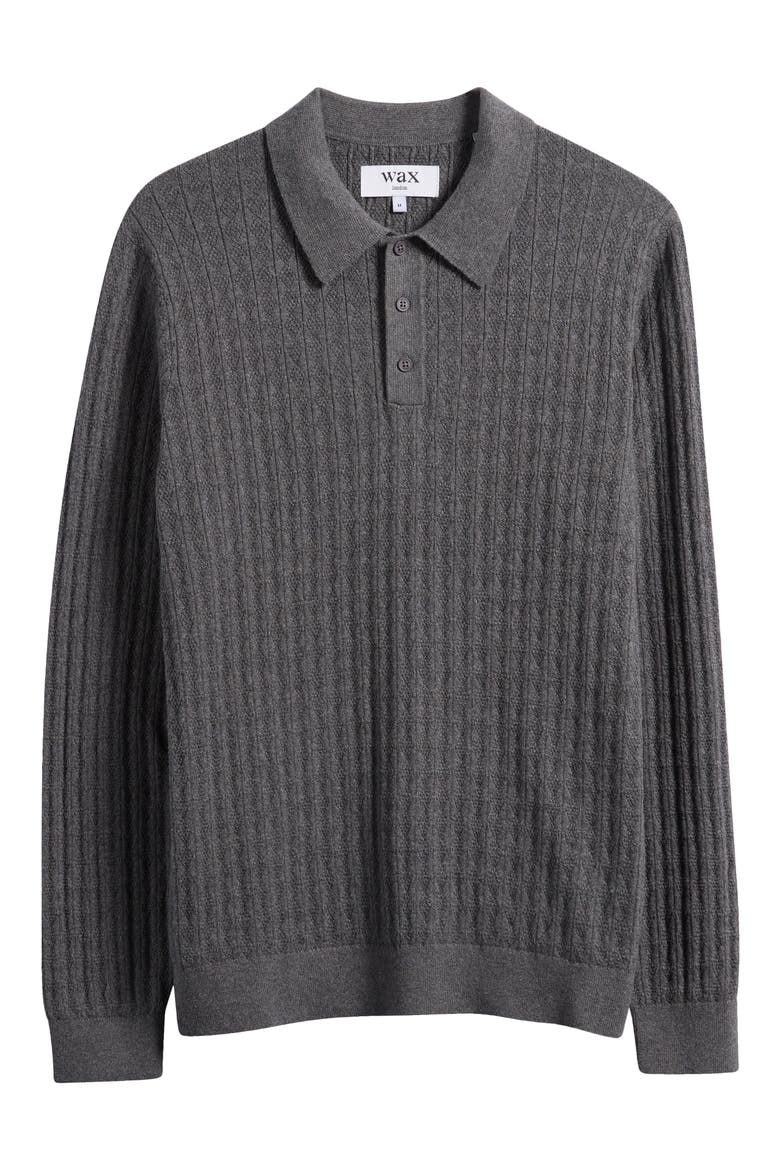 Oban Diamond Stripe Cotton & Cashmere Polo Sweater, Alternate, color, GREY MARL