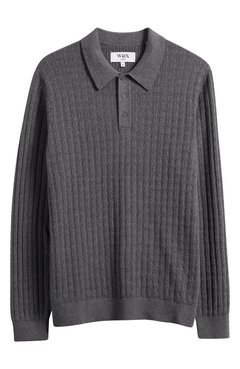 Wax London Oban Diamond Stripe Cotton & Cashmere Polo Sweater, Alternate, color, Grey Marl
