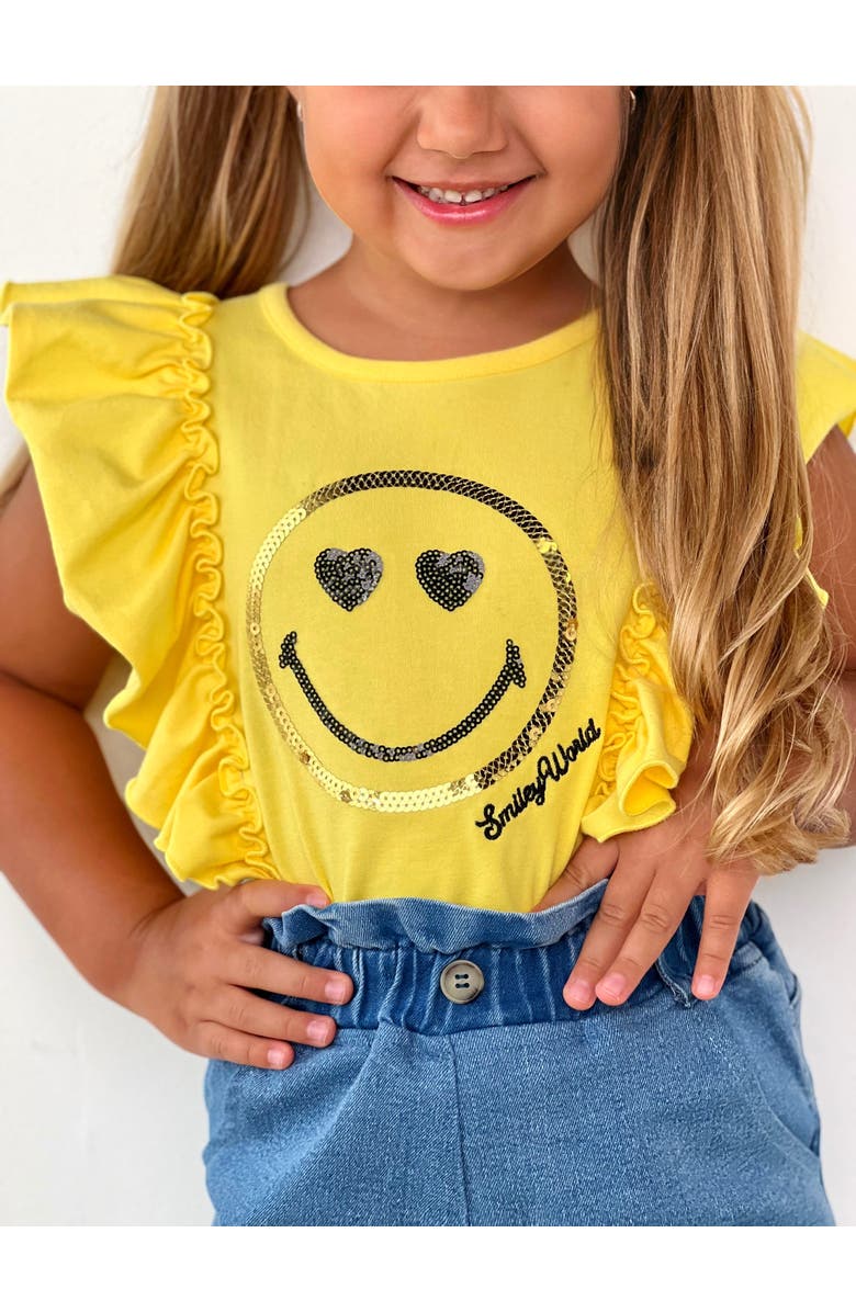 Mia Belle Girls Girls SmileyWorld Bold Expression Denim Shorts Set, Alternate, color, Yellow