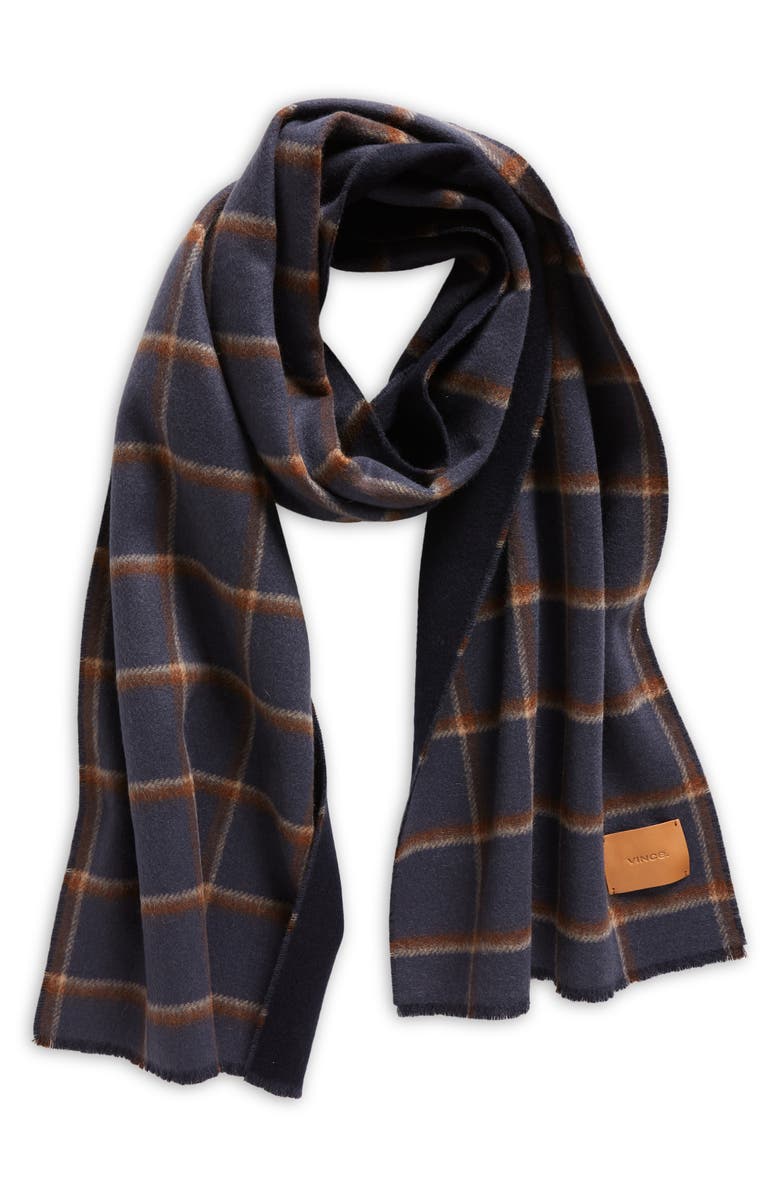 Vince Double Face Windowpane Check Wool & Cashmere Scarf, Main, color, Nightstorm