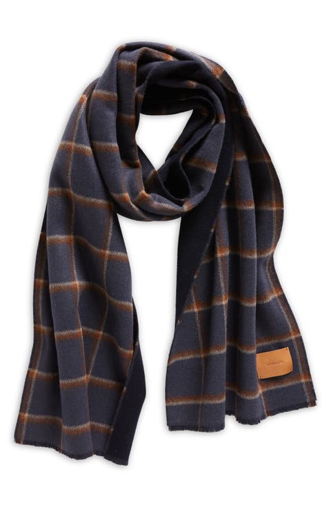 Double Face Windowpane Check Wool & Cashmere Scarf