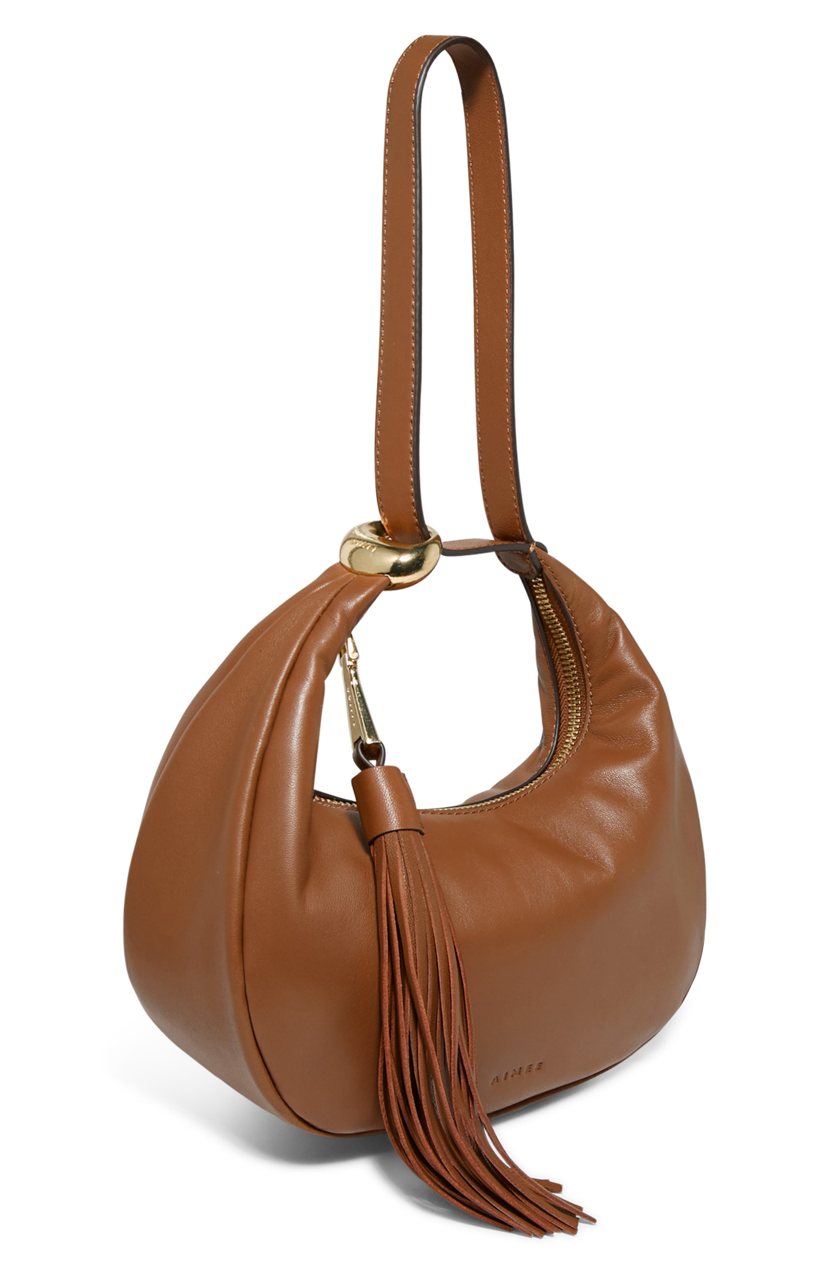 AIMEE Bloom Bean Bag Leather Moon Bag, Alternate, color, Chestnut