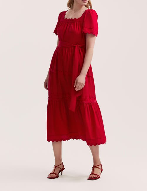 Finery London Corina Cotton Midi Tiered Dress In Red