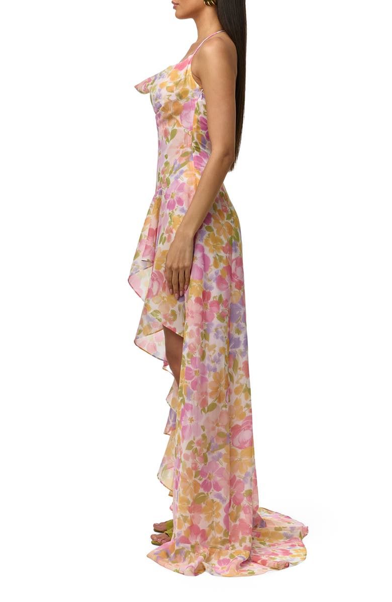 Naked Wardrobe Floral Chiffon Halter High-Low Dress, Alternate, color, Blush Bloom