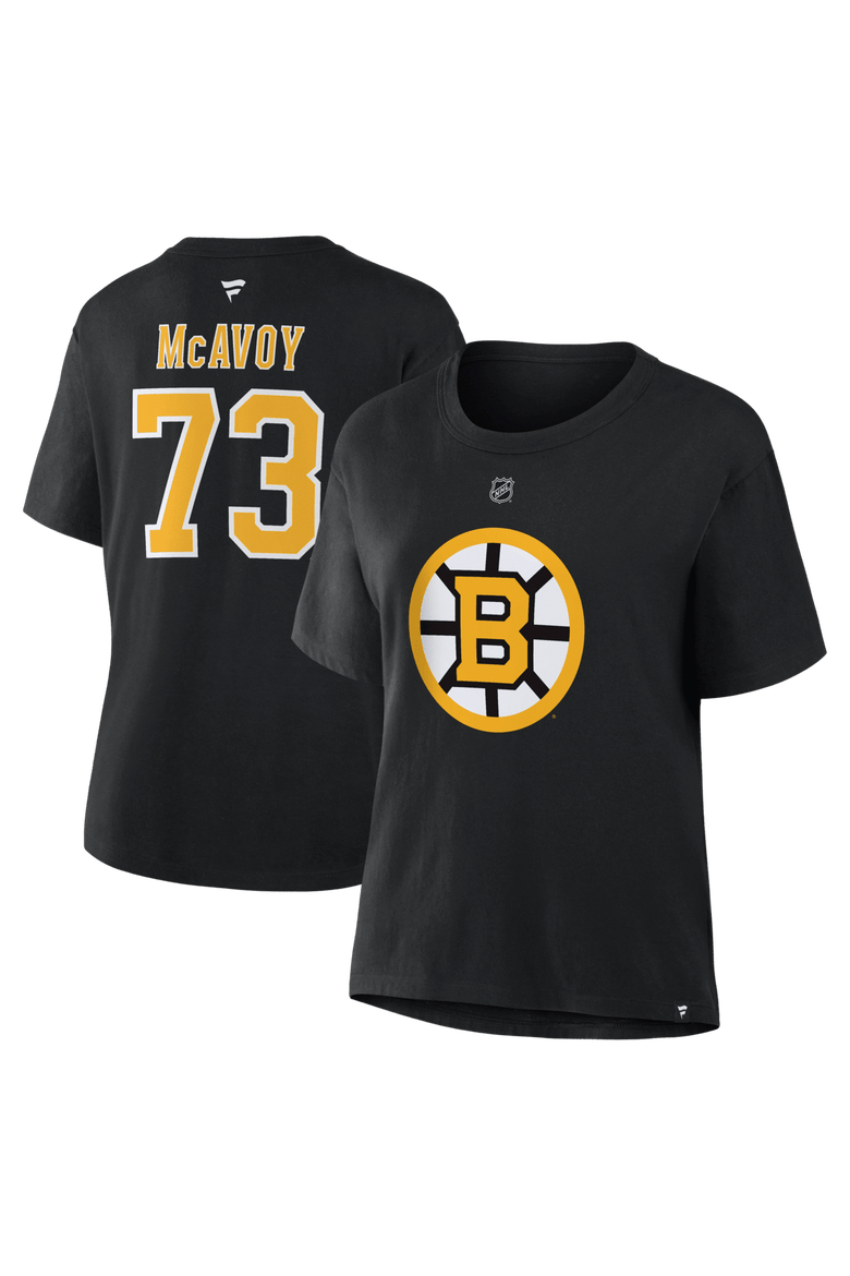 Women's Fanatics Charlie McAvoy Black Boston Bruins Authentic Stack Name & Number T-Shirt, Main, color, Black