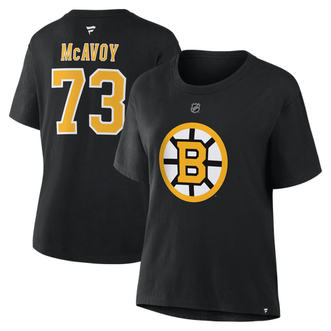 Women's Fanatics Charlie McAvoy Black Boston Bruins Authentic Stack Name & Number T-Shirt