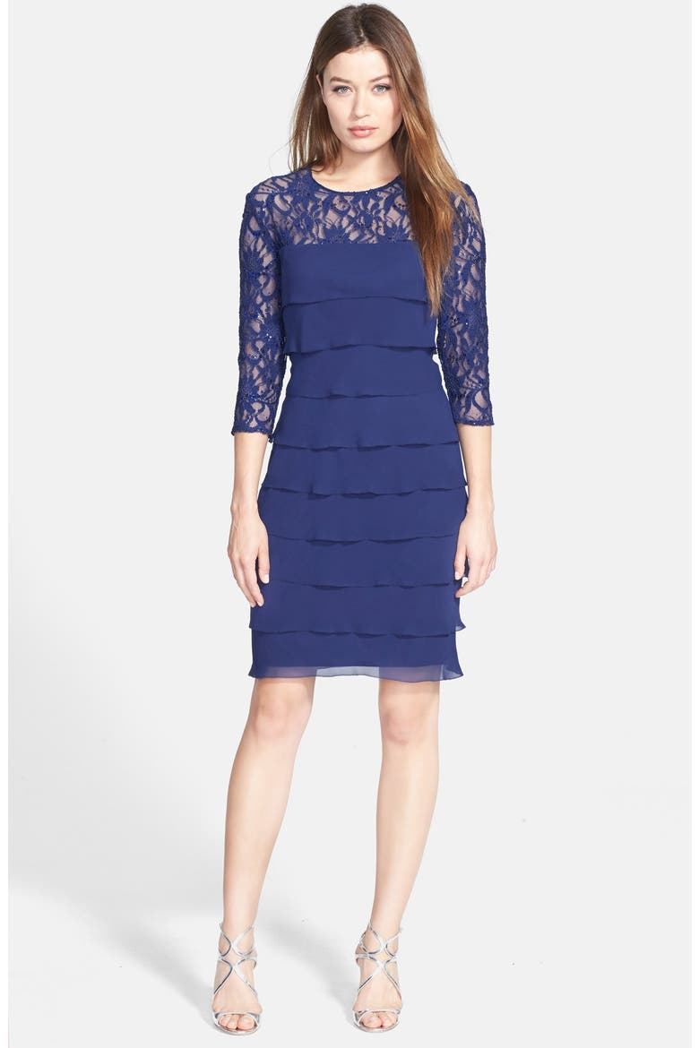 Tiered Chiffon & Lace Sheath Dress, Alternate, color, ELECTRIC BLUE