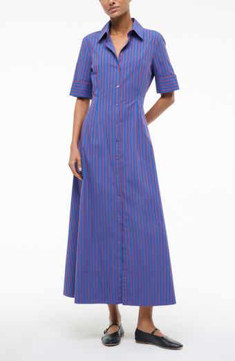 STAUD Joan Stripe Maxi Shirtdress