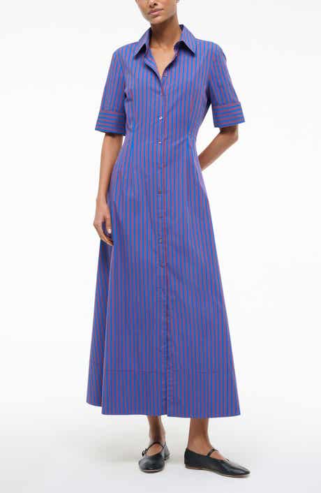 STAUD Joan Stripe Maxi Shirtdress