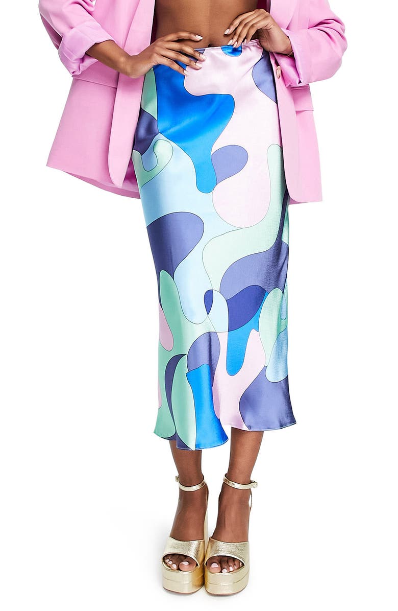 ASOS DESIGN Multicolor Satin Slip Midi Skirt, Main, color,