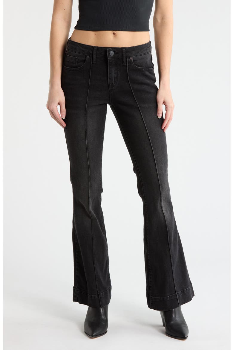 Pintuck Bootcut Jeans, Main, color, WASHED BLACK