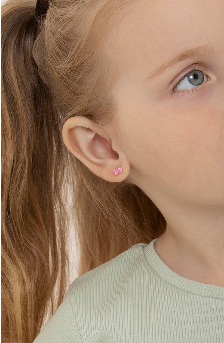 In Season Jewelry 14k Polka Dot Butterfly Earrings, Alternate, color, Pink