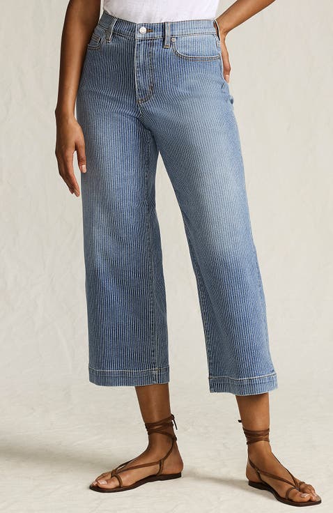 Plus Size Denim High Rise Wide Leg Crop Jeans