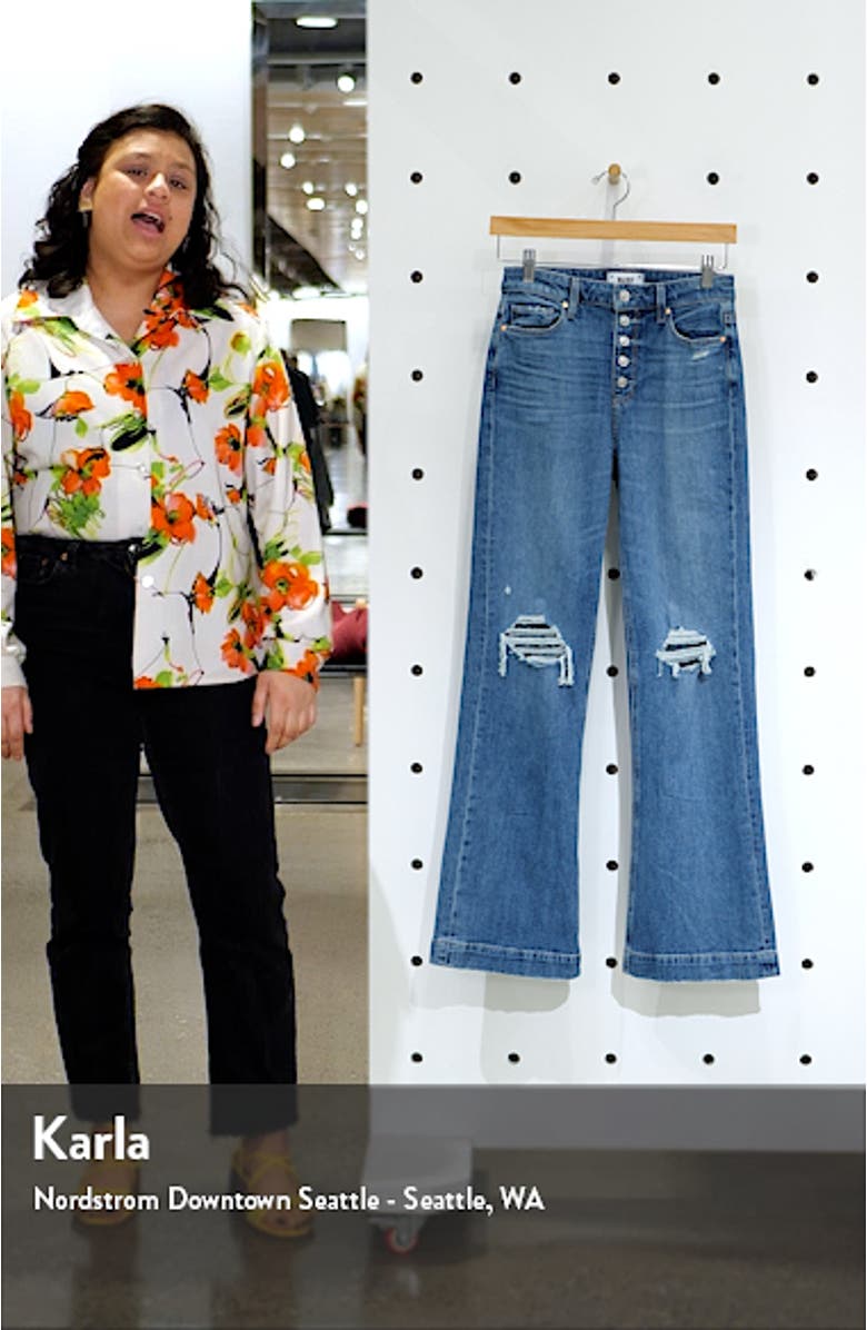 Leenah High Waist Exposed Button Fly Flare Leg Jeans, sales video thumbnail