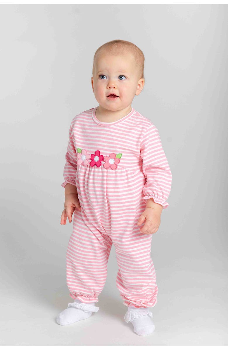 Florence Eiseman Stripe Knit Longall With Flowers, Alternate, color, Pink, White