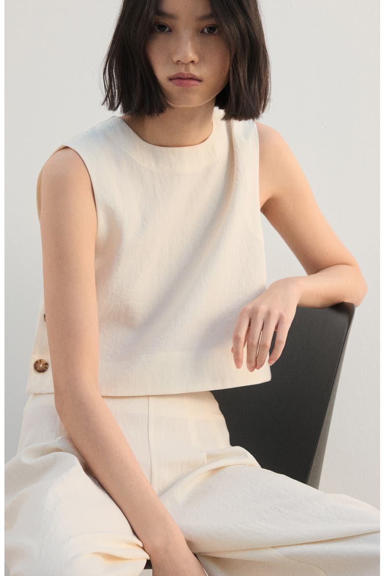 Side Button Sleeveless Crop Top, Alternate, color, ECRU