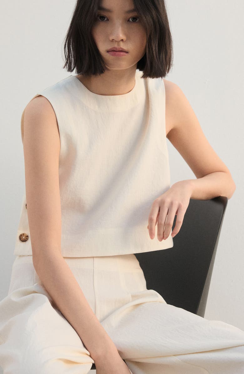MANGO Side Button Sleeveless Crop Top, Alternate, color, Ecru