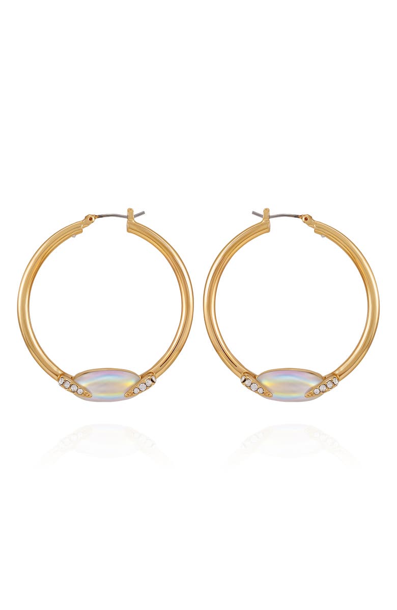 Vince Camuto Frosted Stone Hoop Earrings, Main, color, Gold Tone