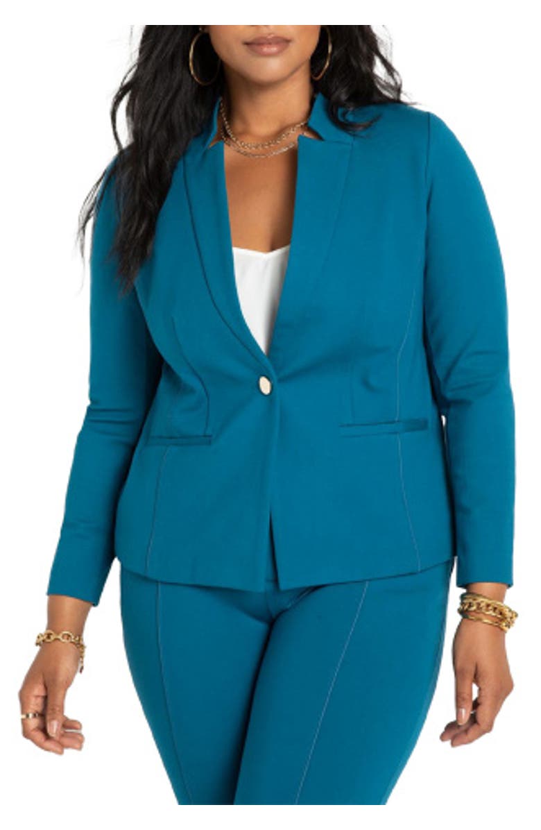 ELOQUII The Ultimate Stretch One Button Blazer, Main, color, Moroccan Blue