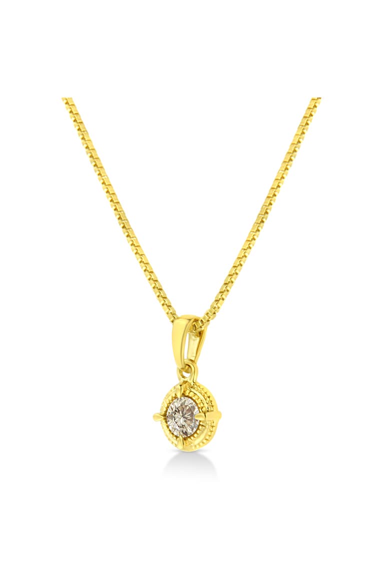 14K Yellow Gold Plated Silver 1/2 Cttw Diamond Solitaire Milgrain Pendant Necklace, Alternate, color, Yellow