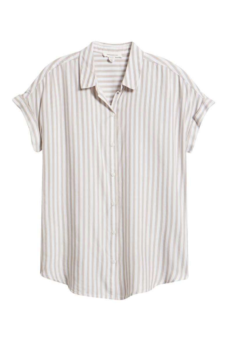 Kenzie Stripe Short Sleeve Button-Up Shirt, Alternate, color, SANDY SHORE