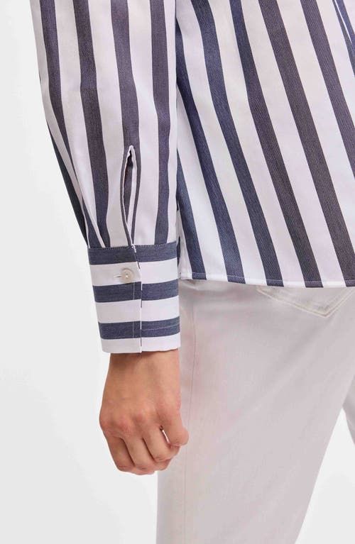 Foxcroft Mary Stripe Long Sleeve Cotton Sateen Button-up Shirt
