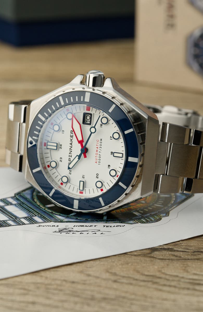 SPINNAKER Dumas Automatic Bracelet Watch, 44mm, Alternate, color, White