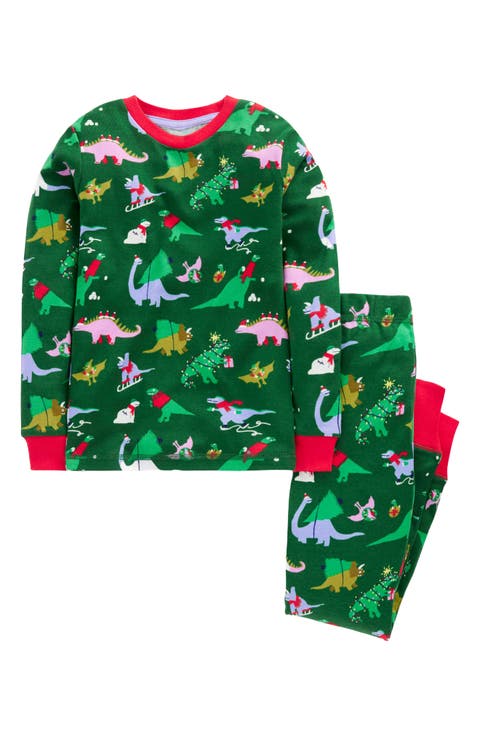 Kids' Festive Dino Print Fitted Two-Piece Cotton Pajamas (Toddler, Little Kid & Big Kid)