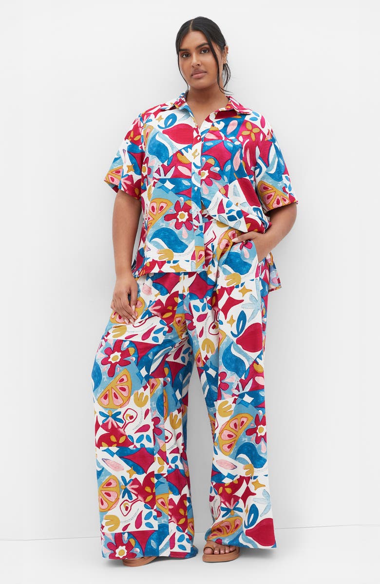 City Chic Athena Printed Wide Leg Pants, Alternate, color, Mosaic