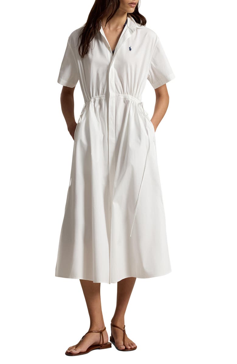 Polo Ralph Lauren Cinch Waist Cotton Shirtdress, Main, color, White