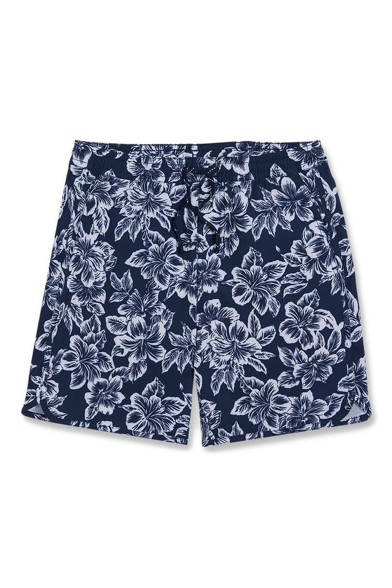 Kids' The Anchor Tropical Print Water Repellent Swim Trunks, Main, color, NAVY BOTANICAL