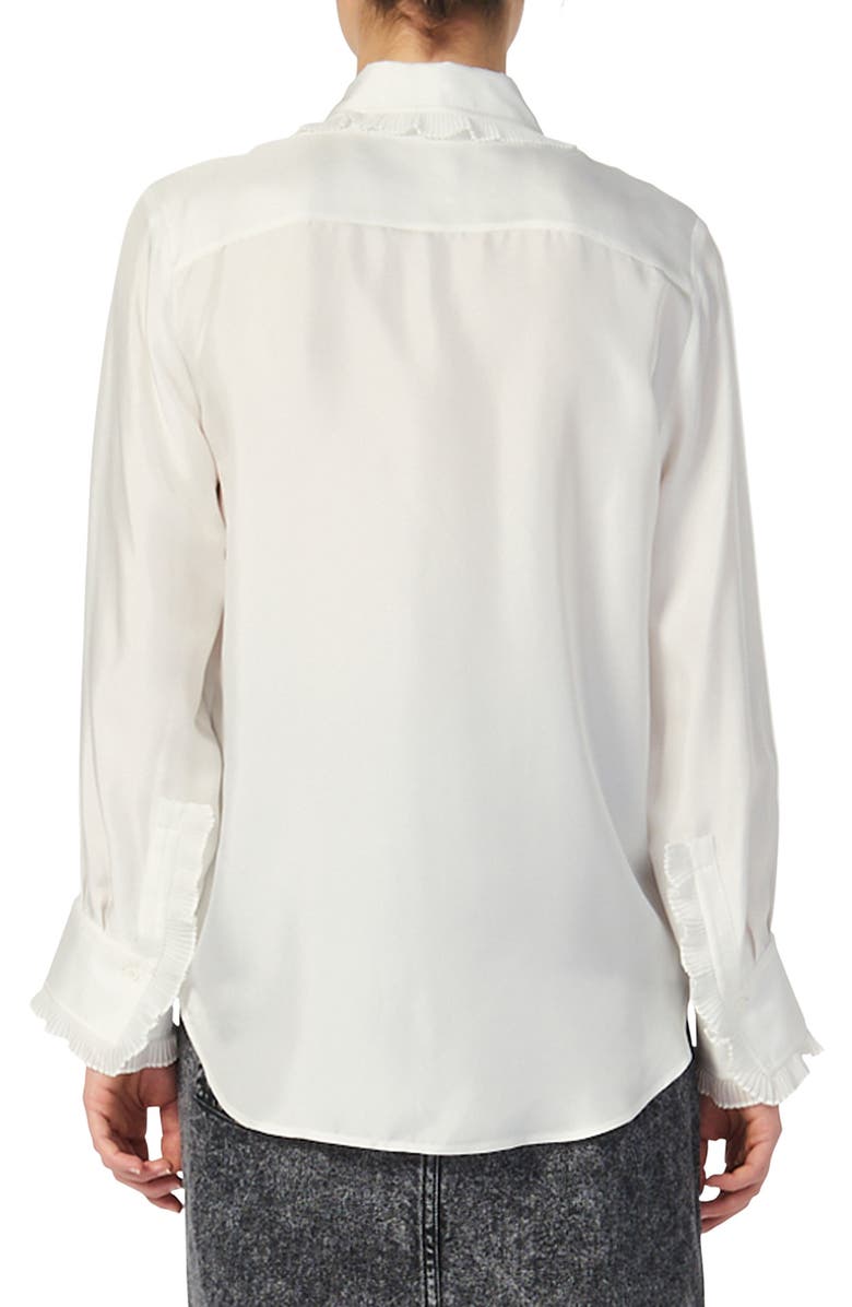 SANDRO Taina Ruffle Trim Long Sleeve Silk Blouse, Alternate, color, 