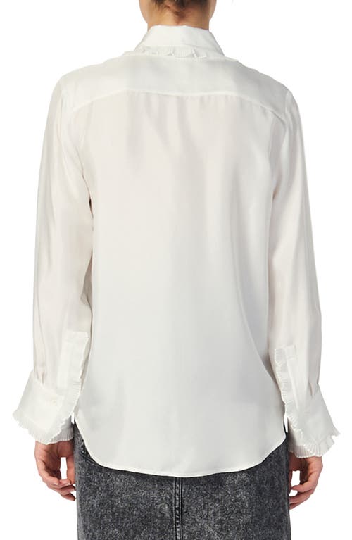 Sandro Taina Ruffle Trim Long Sleeve Silk Blouse In Sand