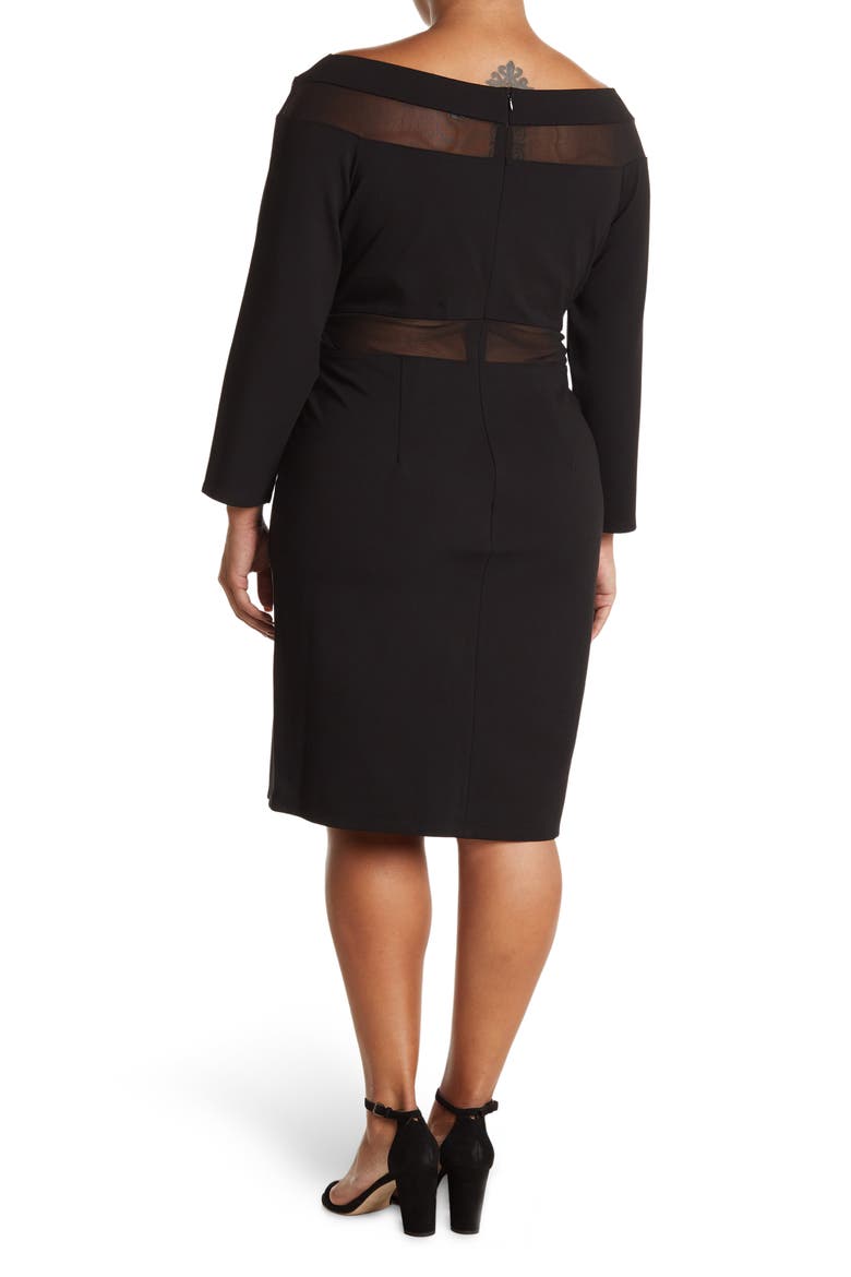 Luna Mesh Panel Off-the-Shoulder Midi Dress, Alternate, color, BLACK