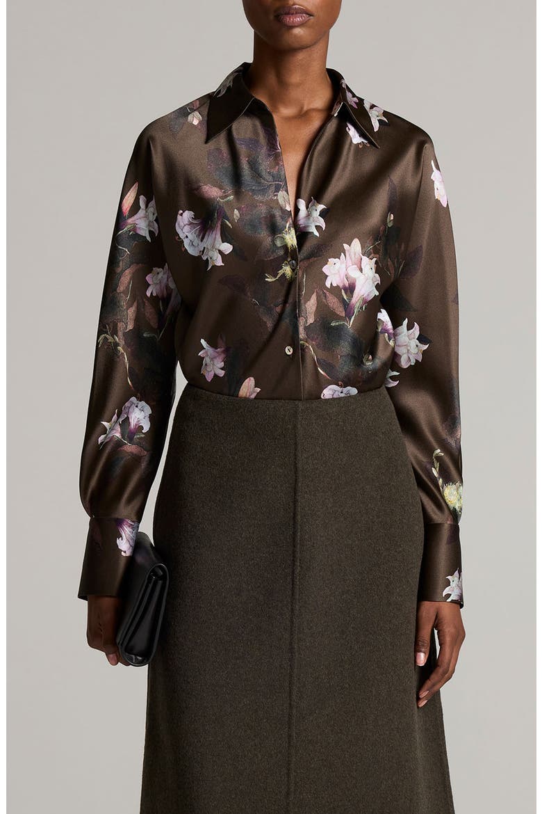 Lily Vine Silk Shirt, Main, color, CYPRESS LILY
