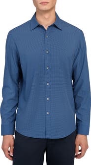 W.R.K Slim Fit Navy Diamond Dot Print Performance Button-Up Shirt